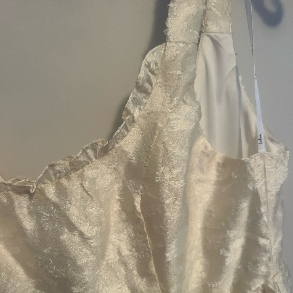 Lulus Immaculate Elegance Cream Jacquard Lace-Up Midi Dress - Picture 5 of 7